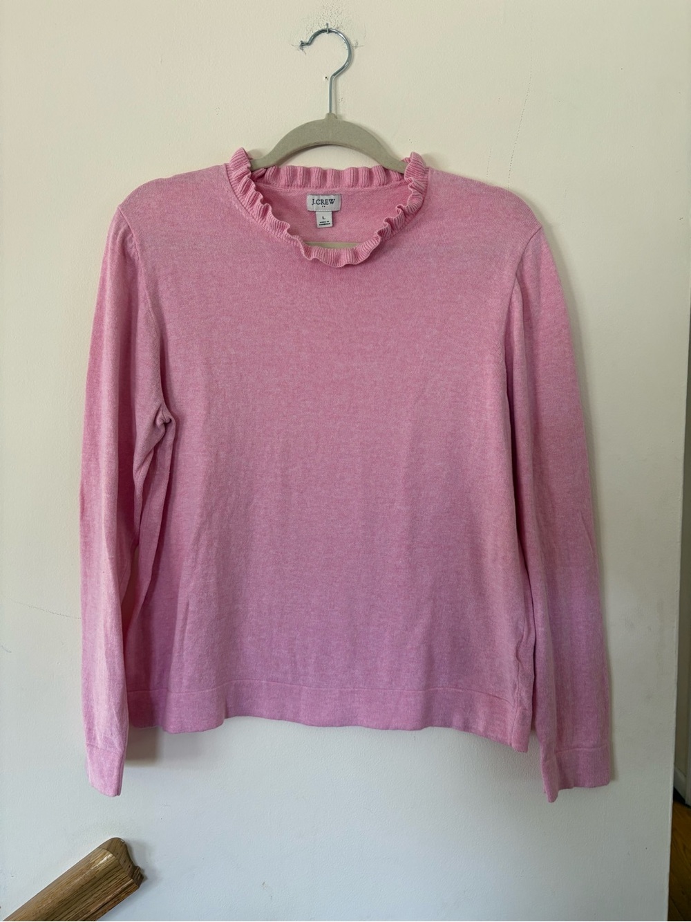 J. Crew Pink Ruffle Collar Long Sleeve Top